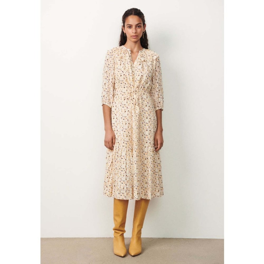 BA&SH Bowie Cotton Printed Midi Dress / Medium / US 6 / Ecru Flowy